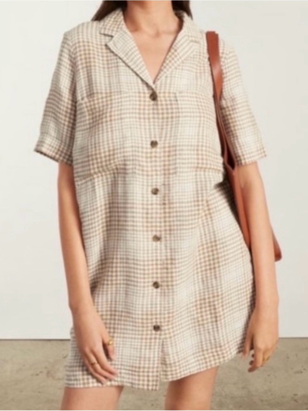 Everlane Shirt Dress in Beige Plaid